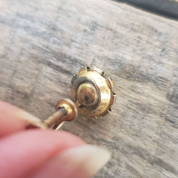 VINTAGE Screw-back Faux Pearl & Crystal Earrings - Picture 7 of 8